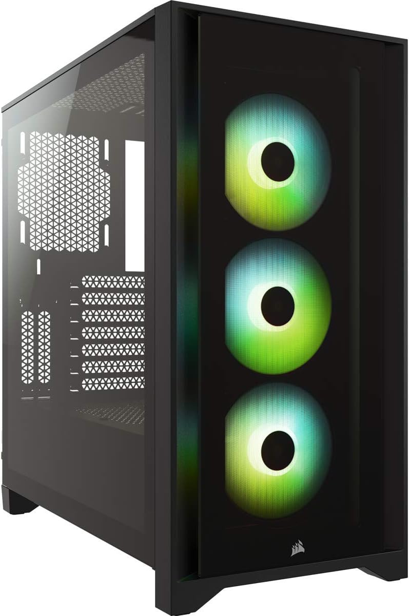 Gabinete Gamer Corsair iCUE 4000X RGB Mid-Tower ATX | Paneles Frontal y Lateral de Vidrio Templado | Incluye 3 Ventiladores de 120mm SP120 RGB ELITE con Tecnología AirGuide | Controlador iCUE Lighting Node CORE Incluido | Gestión de Cables RapidRoute