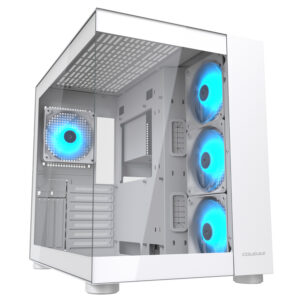 Cougar FV150 RGB – Gabinete Mid-Tower ATX con Diseño de Doble Cámara, 4 Ventiladores ARGB y Paneles de Vidrio Templado - blanco