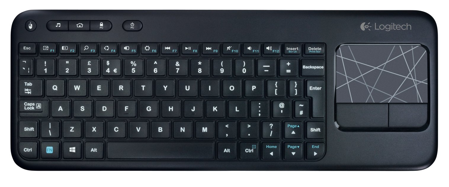 Teclado Inalámbrico con Touchpad Integrado | Logitech | K400 Plus | Conexión Unifying 2.4 GHz | Alcance de 10 m | Distribución Español e Inglés | Compatible con Smart TV y PC | Negro | 920-007119