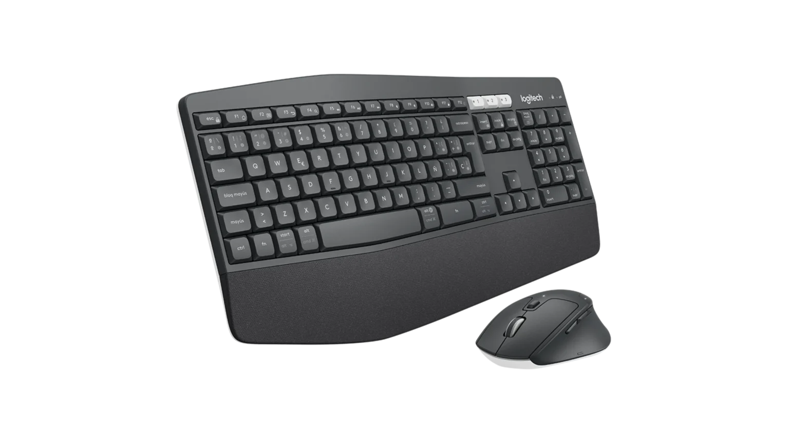 Logitech MK850 Performance  ESPAÑOL – Combo Inalámbrico de Teclado y Ratón con Conectividad Dual (Bluetooth y Receptor USB Unifying), Teclado de Tamaño Completo con Reposamuñecas Acolchado, Ratón Ergonómico con Scroll Rápido