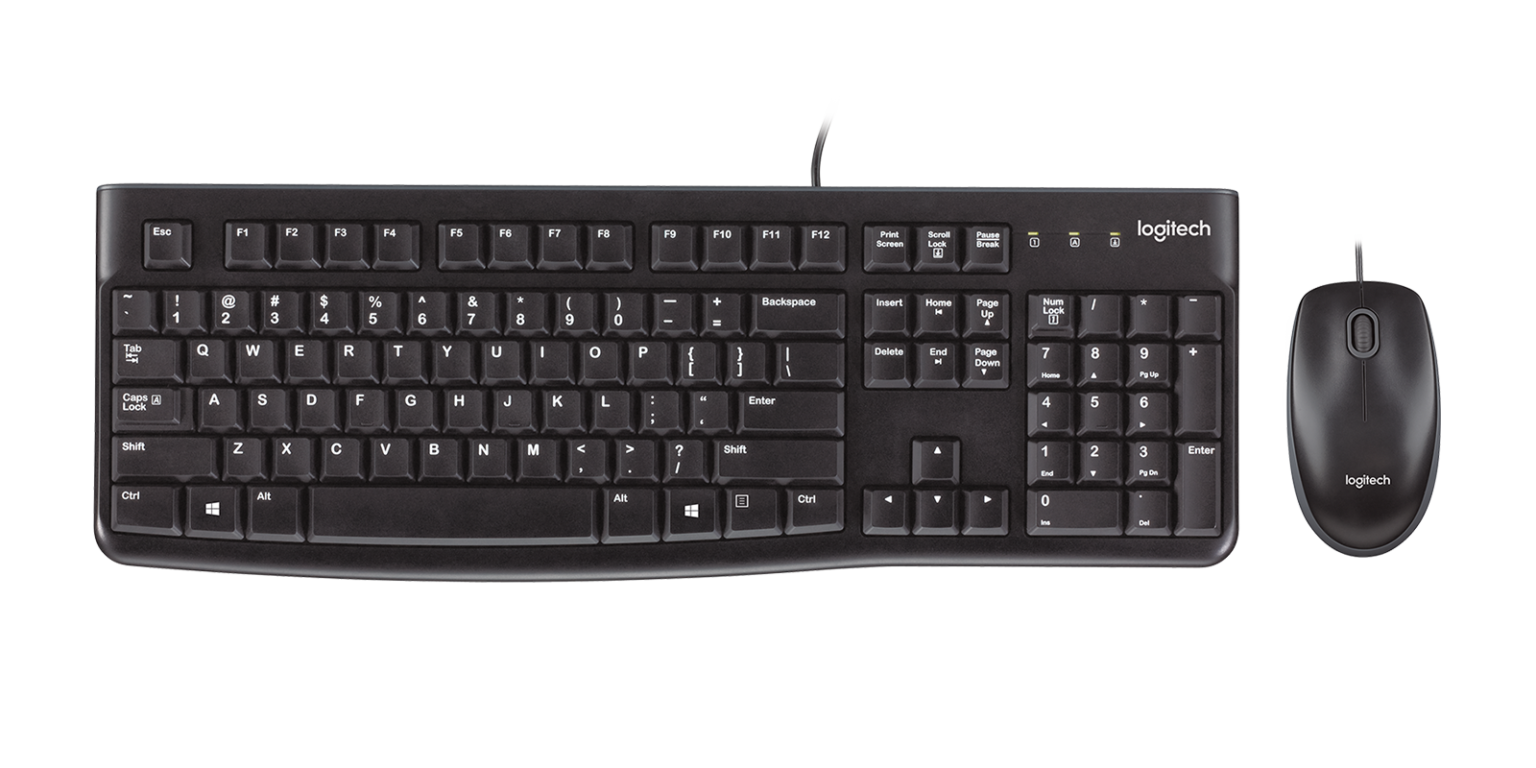Logitech MK120 – Combo Teclado y Mouse con Cable, Distribución en Inglés, Negro