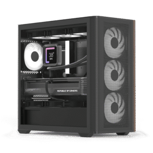 Gabinete Mini Tower Aerocool D301A – 1 Ventilador ARGB Trasero, Panel Lateral Templado, Frontal de Malla con Acento de Madera - Negro