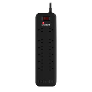 Multicontacto Smartbitt SBSS-B125U 12 Tomas NEMA 5-15R 3600 J 1×USB-C 4×USB-A 13 A 1625 W Interruptor
