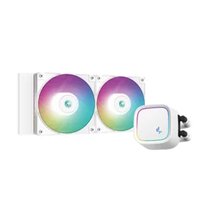 Refrigeración Líquida AIO 240 mm DeepCool LE520 — 2×120 mm 2250 RPM • LGA1700 / AM5 • Bomba 3100 RPM • Tubos 410 mm • Caudal 85.85 CFM - Blanco