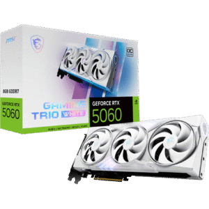 Tarjeta gráfica MSI GeForce RTX 5060 8 GB GDDR7 GAMING TRIO OC White – PCIe 4.0, TWIN FROZR 10, 3 ventiladores