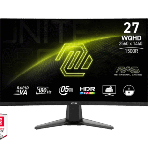 Monitor Curvo Gaming MSI MAG 27CQ6F 27″ – WQHD 180 Hz, 0.5 ms, Rapid VA, HDR Ready, Adaptive‑Sync, 1500R, VESA 100 × 100