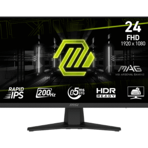 Monitor Gaming 24″ MSI MAG 244F — FHD (1920×1080) • Rapid IPS • 200 Hz • 0.5 ms GtG • Adaptive‑Sync • HDR Ready • Altura/Inclinación ajustables