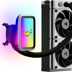 Enfriamiento líquido HYTE THICC Q60 – 240 mm AIO, Pantalla IPS 5″, ARGB, Doble Bomba