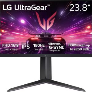 Monitor Gaming LG UltraGear 24GS65F-B – 23,8″ Full HD (1920×1080) IPS – 180 Hz – 1 ms (GtG) – HDR10 – NVIDIA G-SYNC Compatible – AMD FreeSync – Diseño 3 Lados Virtually Borderless – Soporte Tilt/Altura/Giro
