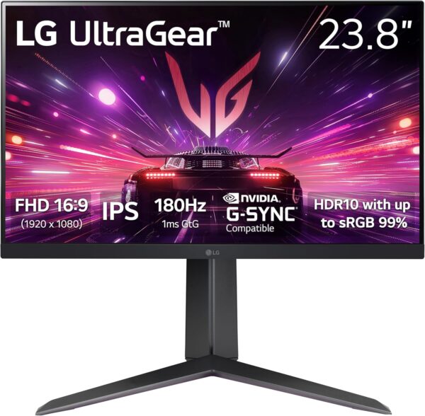 Monitor Gaming LG UltraGear 24GS65F-B – 23,8″ Full HD (1920×1080) IPS – 180 Hz – 1 ms (GtG) – HDR10 – NVIDIA G-SYNC Compatible – AMD FreeSync – Diseño 3 Lados Virtually Borderless – Soporte Tilt/Altura/Giro