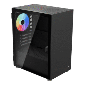 Gabinete Micro-ATX Aerocool CS‑111 — Panel Cristal Templado • 3 Ventiladores FRGB Black • GPU hasta 305 mm • USB 3.0 + 2× USB 2.0