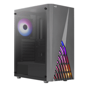 Gabinete Mid-Tower Aerocool Delta – Frontal ARGB, Cristal Templado, Soporte ATX, 1 Ventilador ARGB Incluido, Negro