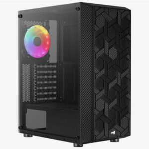 Gabinete Aerocool Hive FRGB — ATX Mid-Tower • 4 Ventiladores FRGB • Panel Cristal Templado • Soporta GPU 317 mm y Cooler CPU 157 mm • 2× USB 3.0