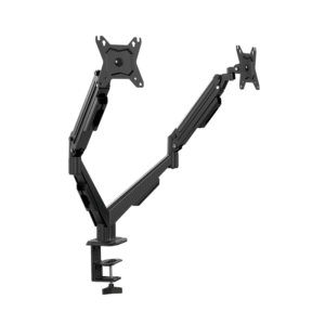 Soporte para Doble Monitor Klip Xtreme KMM‑410 – 13–32″, Hasta 8 kg por Brazo, Giro 360°, Inclinable ±45°, VESA, Gestión de Cables