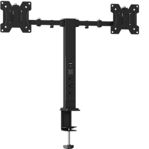 Soporte para Doble Monitor Klip Xtreme KMM‑510 – 13–32″, Hasta 8 kg por Brazo, Regleta y USB Integrados, Giro 360°