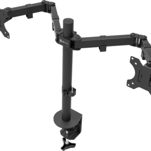 Soporte para Doble Monitor Klip Xtreme KPM‑310 – 13–32″, Hasta 8 kg por Brazo, Full Motion, Base C‑Clamp o Grommet