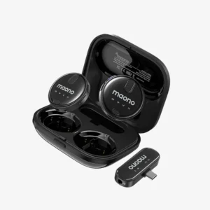 Micrófono inalámbrico de solapa Maono WM620 – Sistema UHF con doble lavalier, alcance 60 m y hasta 8 h de batería - Color Negro