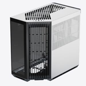 Gabinete Mid Tower APNX V1 Dual-Chamber – Sin Ventiladores Incluidos, Vidrio Panorámico, Soporte para 10 Ventiladores, Radiador 360 mm, USB-C, - Blanco y Negro