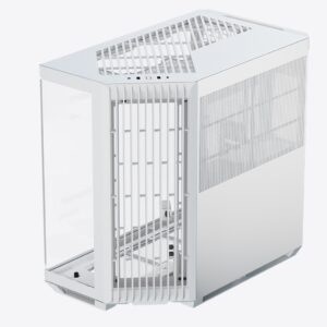 Gabinete Mid Tower APNX V1 Dual-Chamber – Sin Ventiladores Incluidos, Vidrio Panorámico, Soporte para 10 Ventiladores, Radiador 360 mm, USB-C, - Blanco