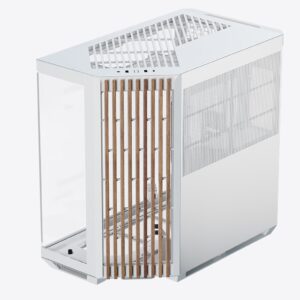 Gabinete Mid Tower APNX V1 Dual-Chamber (Wood Edition) – Sin Ventiladores Incluidos, Acabado en Madera, Vidrio Panorámico, Soporte 10 Ventiladores, Radiador 360 mm, USB-C, Blanco o Negro - Blanco