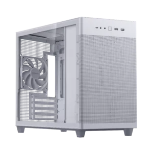 Gabinete Micro-ATX ASUS Prime AP201 - MicroAtx y Mini ITX  – Frontal Mesh, Vidrio Templado, Soporte GPU 338 mm, Radiador 360 mm, 1 ventilador incluído, Blanco