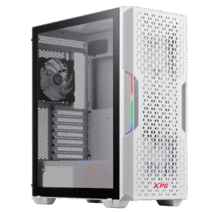 Gabinete Mid Tower XPG Starker Air — Panel Frontal Mallado ARGB • Vidrio Templado 4 mm • 2 × 120 mm Ventiladores Incluidos • Radiador 360 mm • GPU 350 mm • CPU 165 mm • USB 3.0 × 2 - Blanco