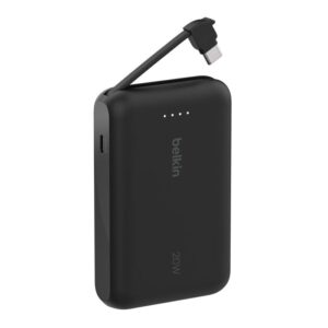 Batería portátil (Power Bank) 10.000 mAh Belkin – USB-C integrado 2.2 in, 20W PD, Carga simultánea, Indicador LED - Color Negro