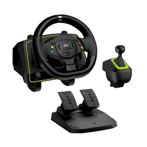 Volante de Carreras Genius SpeedMaster X2 – 1080° de Rotación, Doble Motor de Vibración, Palanca de Cambios, Pedales, USB