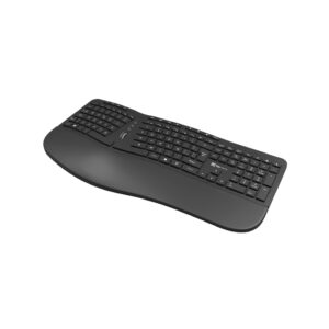 Teclado inalámbrico ergonómico Klip Xtreme KBK‑530S Ergovisión – Español Latino, 125 teclas, rueda de scroll, 2.4 GHz, Reposamuñecas integrado
