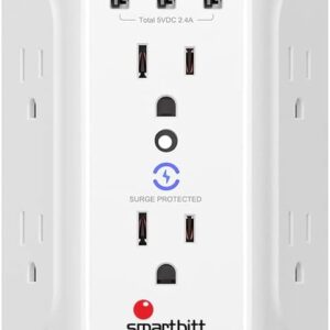 Supresor de Picos SMARTBITT | 6 Tomas, 3 Puertos USB | Protección de 1480 Joules, 1250W | SBSS-BW6-3U
