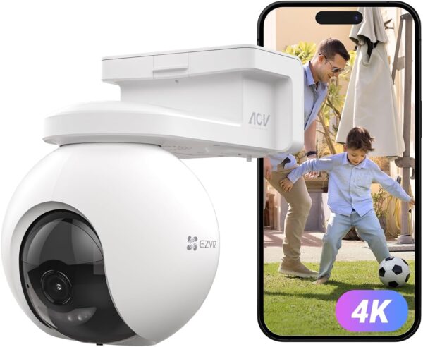 Cámara Wi-Fi EZVIZ CB8 Pro 4K+ Pan & Tilt a Batería | con Panel Solar Incluido | Visión 360°, Detección Inteligente, IP65