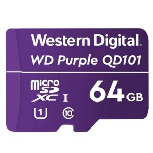 Tarjeta microSD  - WD Purple QD101 256 GB – Clase 10 de alta resistencia para videovigilancia 24/7 - 64GB