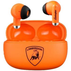 Audífonos Bluetooth Inalámbricos Lamborghini Mini | TWS de Diseño Ultra-Compacto | Bluetooth 5.3, Controles Táctiles | Color Naranja
