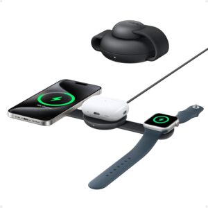 Anker MagGo 3-in-1 Foldable Pad | Estación de Carga Inalámbrica Qi2 | 15W MagSafe | Carga Rápida para Apple Watch | Ultra Plegable | Negro