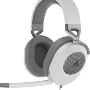 CORSAIR HS55 SURROUND | Headset Gamer con Cable | Sonido Surround 7.1 | Construcción Ligera | Micrófono Omnidireccional con Flip-to-Mute | Blanco