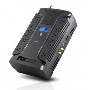 Forza HT-750LCD | UPS Interactiva 750VA/450W | 12 Tomas NEMA | Pantalla LCD | Protección Coaxial | Puertos de Carga USB-C y USB-A | Negro