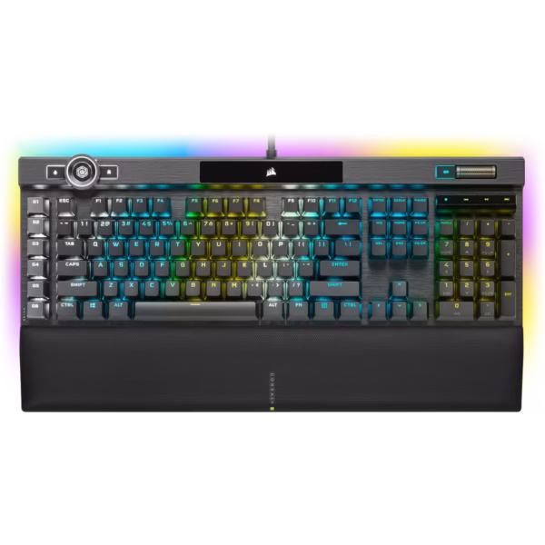 CORSAIR K100 RGB | Teclado Gamer Mecánico-Óptico | Switches CORSAIR OPX | Tecnología de Hiperprocesamiento AXON | Rueda de Control iCUE | Reposamuñecas Magnético | Negro
