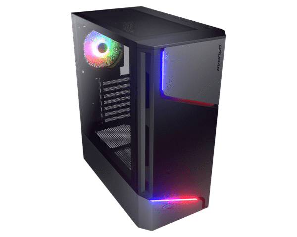 Gabinete Cougar MX360 RGB | Mid-Tower Gamer | Panel Frontal de Malla Fina | Tira de Iluminación ARGB Integrada | Panel Lateral de Vidrio Templado | Soporte para Radiador de 360mm | Diseño de Alto Flujo de Aire