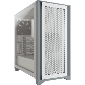 CORSAIR 4000D Mid-Tower | Gabinete ATX de Alto Flujo de Aire | Blanco | Sin ventiladores incluidos (0 abanicos) | Panel Frontal de Acero Perforado | Cristal Templado