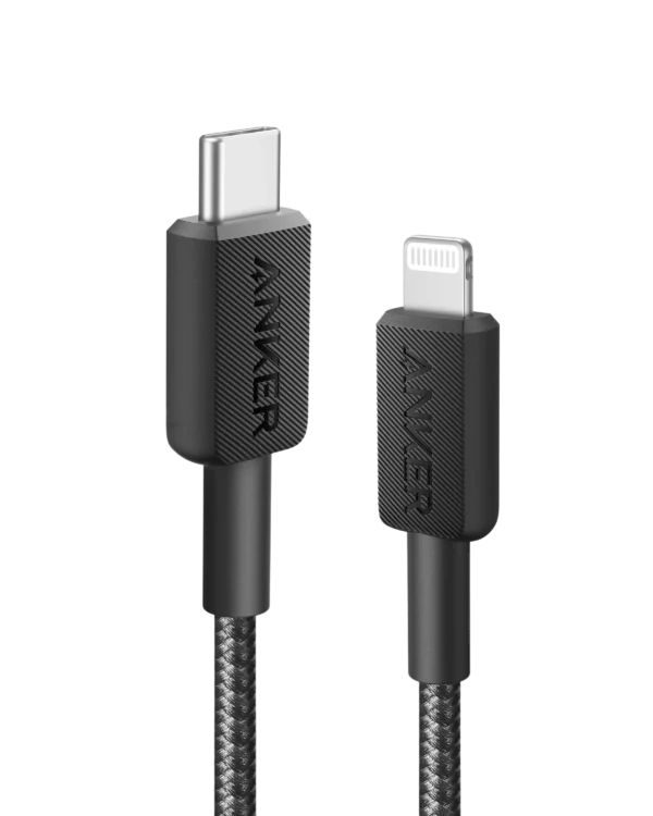 Anker 322 USB-C a Lightning Cable | Certificado MFi | Nylon Trenzado | Carga Rápida PD | 0.9m / 1.8m | Negro