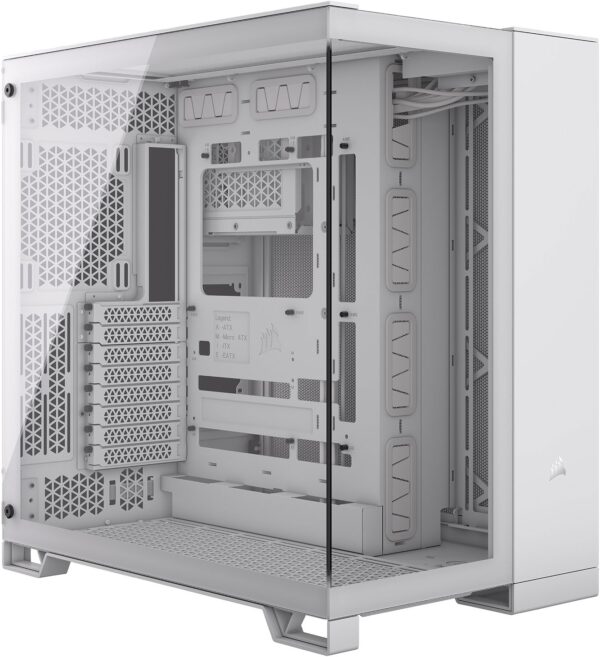 CORSAIR 6500X Mid-Tower | Gabinete de Cámara Dual | Blanco | Sin ventiladores incluidos (0 abanicos) | Soporte para Placas Base de Conector Trasero | Cristal Templado Panorámico