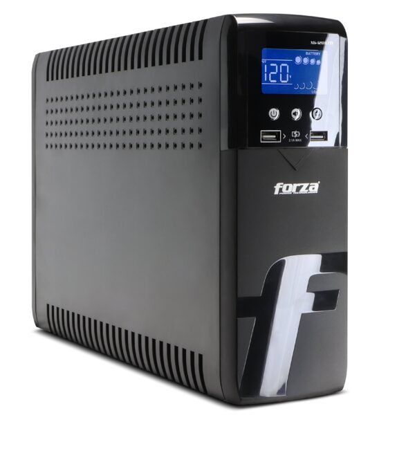 Forza XG-1201LCD | UPS Interactiva 1200VA/720W | Onda Sinusoidal Pura | Pantalla LCD | 10 Tomas NEMA | Protección de Red y Coaxial | Negro