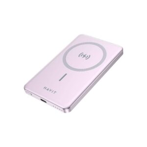 Havit PB202 | Power Bank Magnético MagSafe | 5,000mAh Ultra Delgado | Carga Inalámbrica de 15W | Salida USB-C PD 20W | Diseño Slim de 10mm | Imanes N52 Extra Fuertes | Compatible con iPhone 12/13/14/15/16 - Color Morado