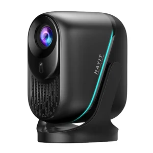 Havit PJ220 Pro | Proyector Inteligente Full HD 1080P Nativo | 350 ANSI Lúmenes | Android TV Integrado | WiFi 6 de Doble Banda | Bluetooth 5.2 | Soporte de Rotación 180° para Techo | Corrección Keystone Automática | Soporta 4K