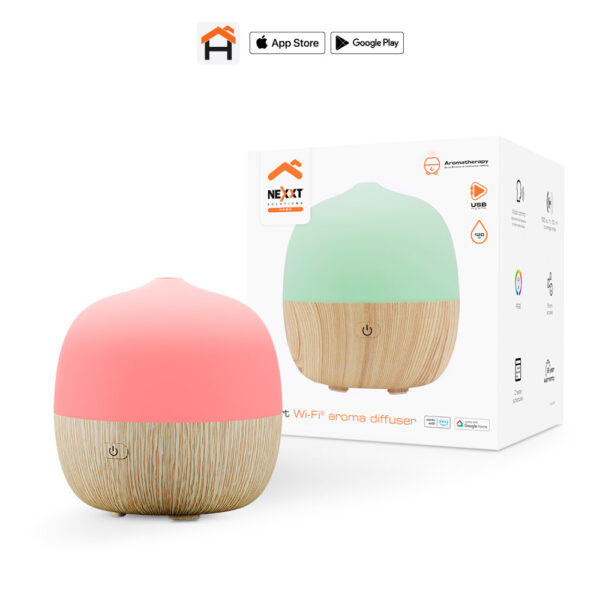 Difusor de Aroma Inteligente Nexxt Solutions Wi-Fi (NHA-A300) | Humidificador Ultrasónico 300ml | Luz LED RGB Multicolor | Compatible con Alexa y Google Assistant | Programación de Horarios
