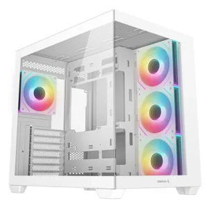 Gabinete DeepCool CG530 4F | Mid-Tower | Panel Frontal de Vidrio Templado con Alto Flujo | Incluye 4 Ventiladores ARGB | Soporta Placas E-ATX / ATX / M-ATX - Blanco