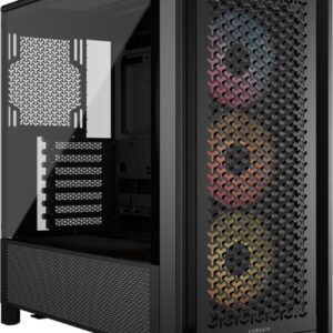 Gabinete Corsair 4000D RS Modular | Mid-Tower | Panel Frontal de Alto Flujo | Incluye 3 Ventiladores RS120 ARGB | Panel de Vidrio Templado | Gestión de Cables RapidRoute | Negro