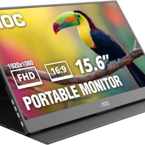 Monitor Portátil AOC 16T20 | 15.6" Full HD (1920x1080) | Panel IPS | Pantalla Táctil de 10 Puntos | Conectividad USB-C y Mini HDMI | Ultra Delgado (9.6 mm) | Negro