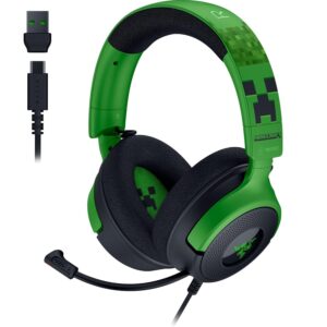 Auriculares Razer Kraken V4 X Minecraft Edition | Alámbricos para Juegos | Diseño Cobblestone & Grass | Iluminación Razer Chroma RGB | Sonido Surround 7.1 | Negro y Verde