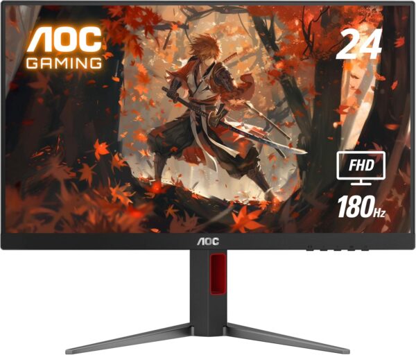 Monitor Gaming AOC 24G4 | 23.8 Pulgadas | Panel Fast IPS Full HD | Tasa de Refresco 180Hz | Tiempo de Respuesta 1ms (GtG) | Adaptive-Sync | HDR Ready | Negro y Gris